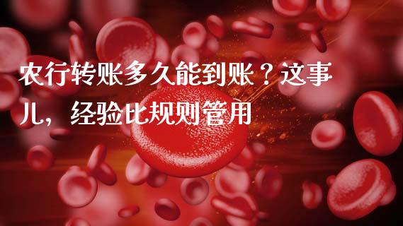 农行转账多久能到账？这事儿，经验比规则管用_https://wap.fansifence.com_今日财经_第1张