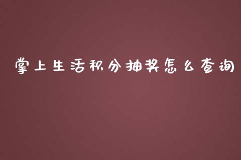 掌上生活积分抽奖怎么查询_https://wap.fansifence.com_债券投资_第1张