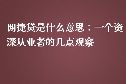 网捷贷是什么意思：一个资深从业者的几点观察_https://wap.fansifence.com_外汇交易_第1张