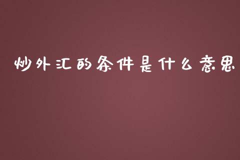 炒外汇的条件是什么意思_https://wap.fansifence.com_今日财经_第1张