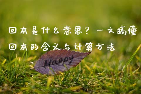回本是什么意思？一文搞懂回本的含义与计算方法_https://wap.fansifence.com_外汇交易_第1张