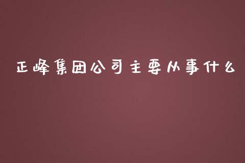 正峰集团公司主要从事什么_https://wap.fansifence.com_外汇交易_第1张