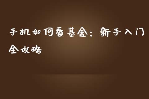 手机如何看基金：新手入门全攻略_https://wap.fansifence.com_债券投资_第1张