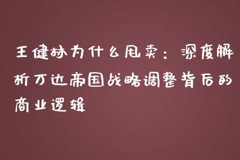 王健林为什么甩卖：深度解析万达帝国战略调整背后的商业逻辑_https://wap.fansifence.com_债券投资_第1张