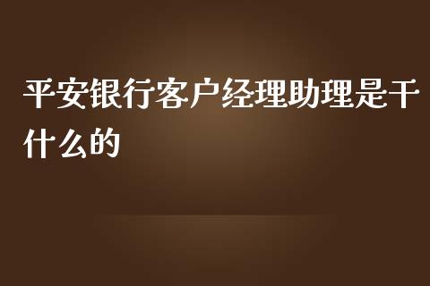 平安银行客户经理助理是干什么的_https://wap.fansifence.com_今日财经_第1张