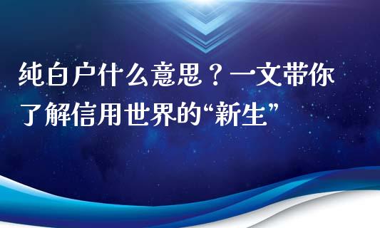 纯白户什么意思？一文带你了解信用世界的“新生”_https://wap.fansifence.com_外汇交易_第1张