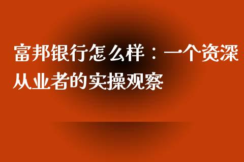 富邦银行怎么样：一个资深从业者的实操观察_https://wap.fansifence.com_债券投资_第1张