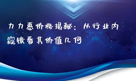 力力惠价格揭秘：从行业内窥镜看其价值几何_https://wap.fansifence.com_债券投资_第1张
