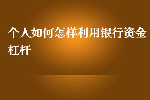 个人如何怎样利用银行资金杠杆_https://wap.fansifence.com_债券投资_第1张