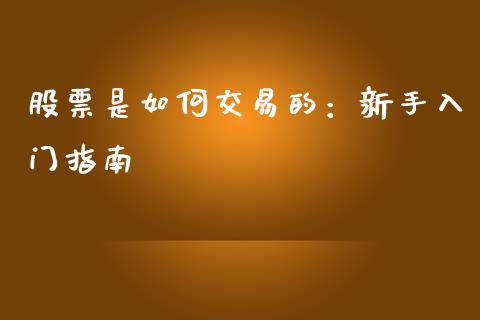 股票是如何交易的：新手入门指南_https://wap.fansifence.com_投资理财_第1张